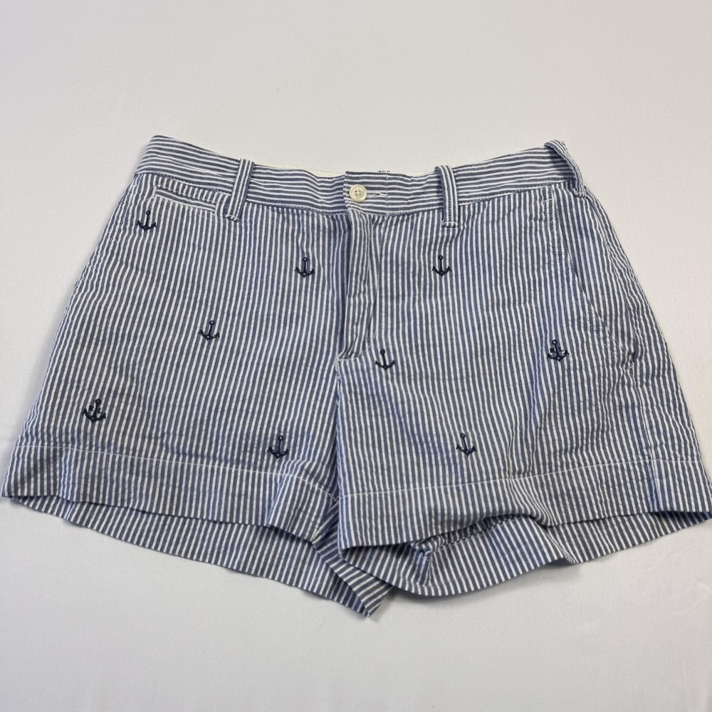 Polo Ralph Lauren‎ Shorts Womens 2 Blue White Anchor Seersucker Nautical
